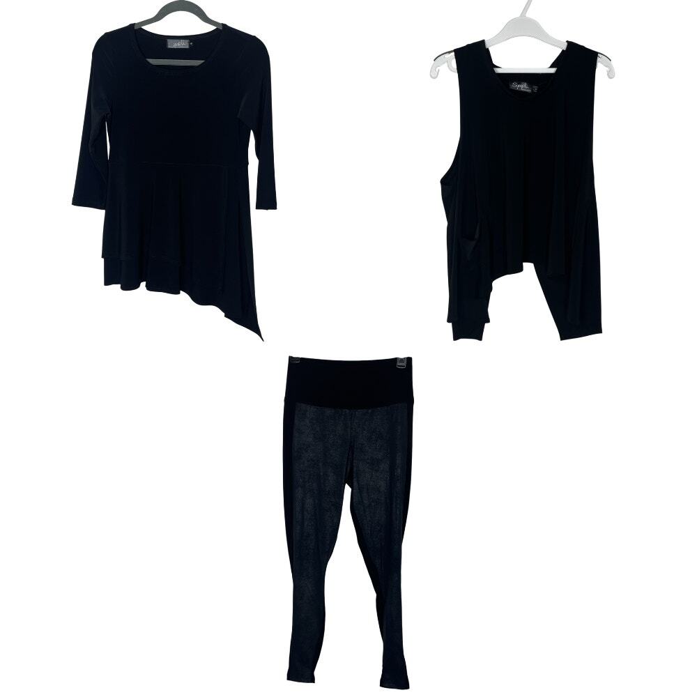 Sympli Size 6 3 Piece Capsule Tops Pants Black Made in Canada Travel